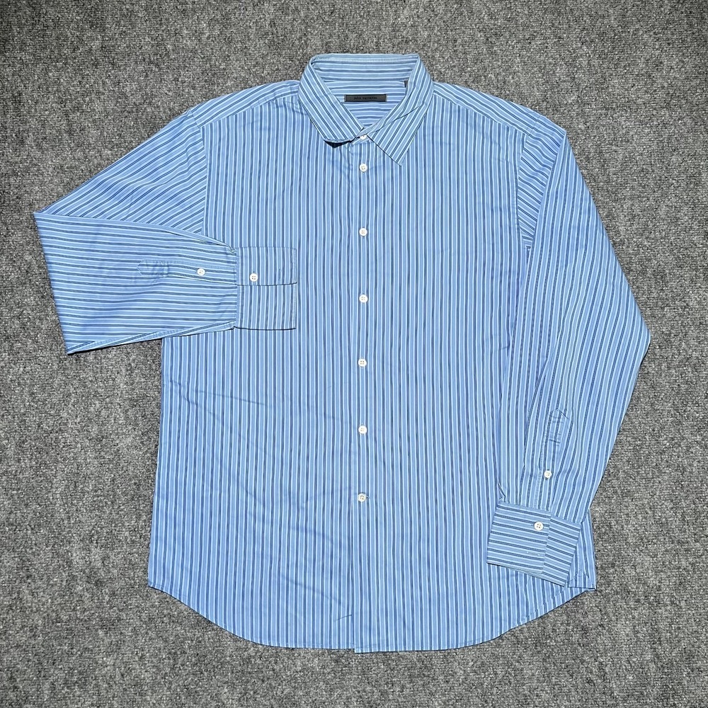 John Varvatos Button Up Shirt Men Size XL Blue Striped Long Sleeve Cotton